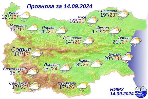 Прогноза за България за 14.09.2024